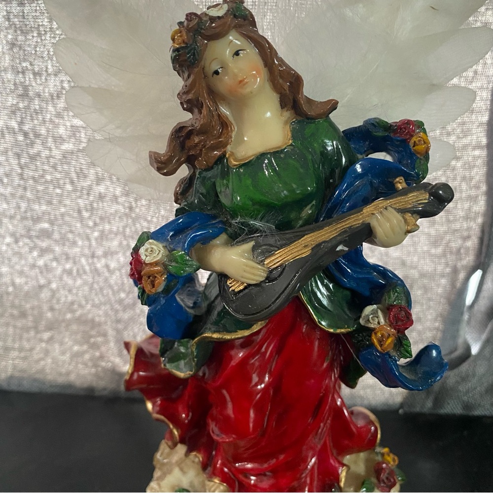 Elegant Fiber Optic Multicolor Angel Sculpture with Guitar - Picture 3 of 6
